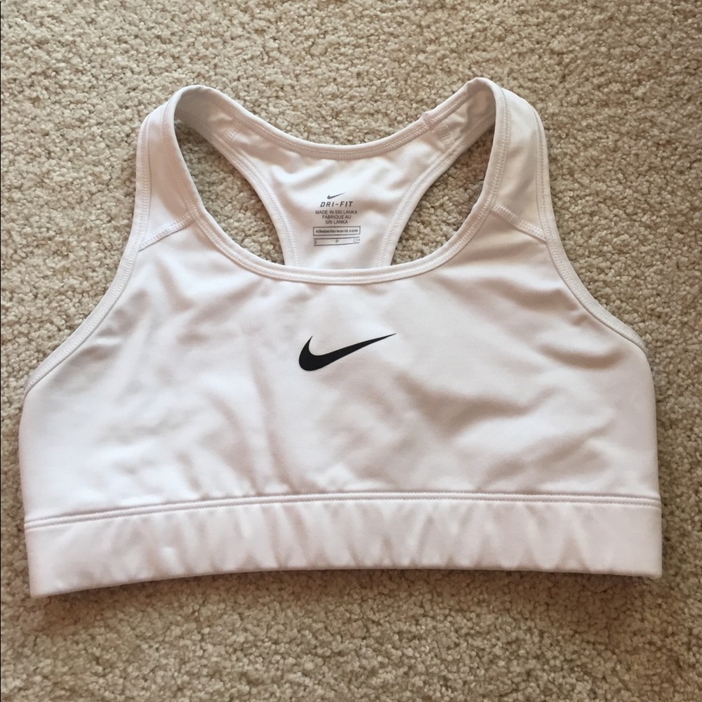 CLASSIC white Nike sports bra with black swoosh!